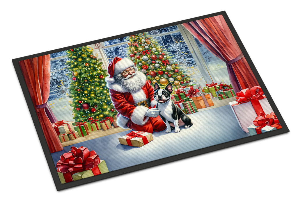 Boston Terrier and Santa Claus Doormat