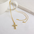 Gold Crystal Cross Pendant Necklace - Christian Jewelry