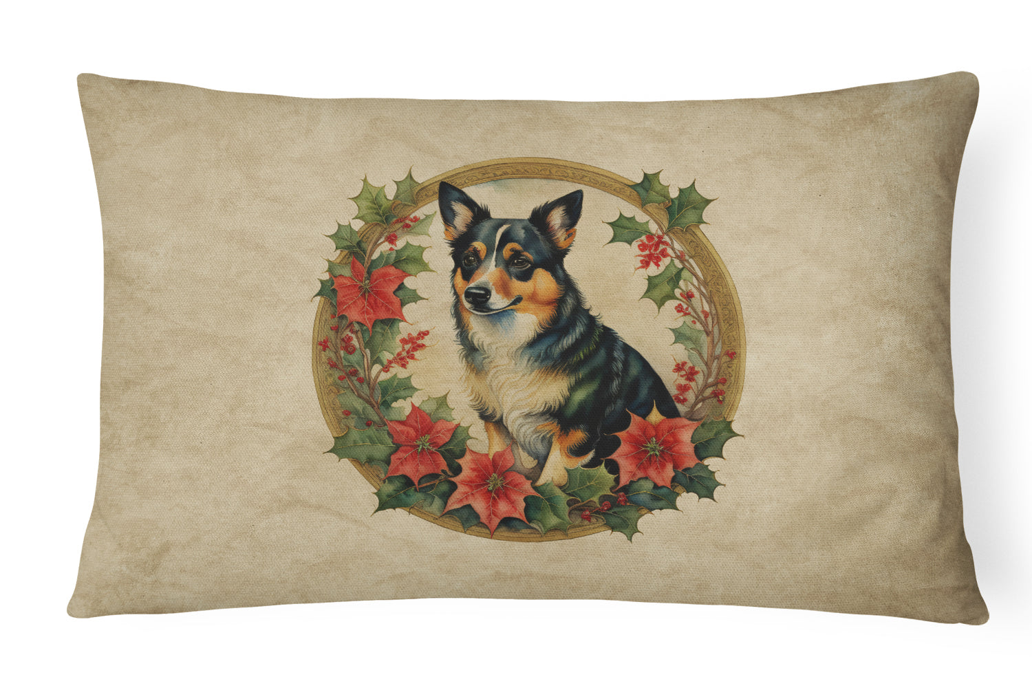Lancashire Heeler Christmas Flowers Throw Pillow