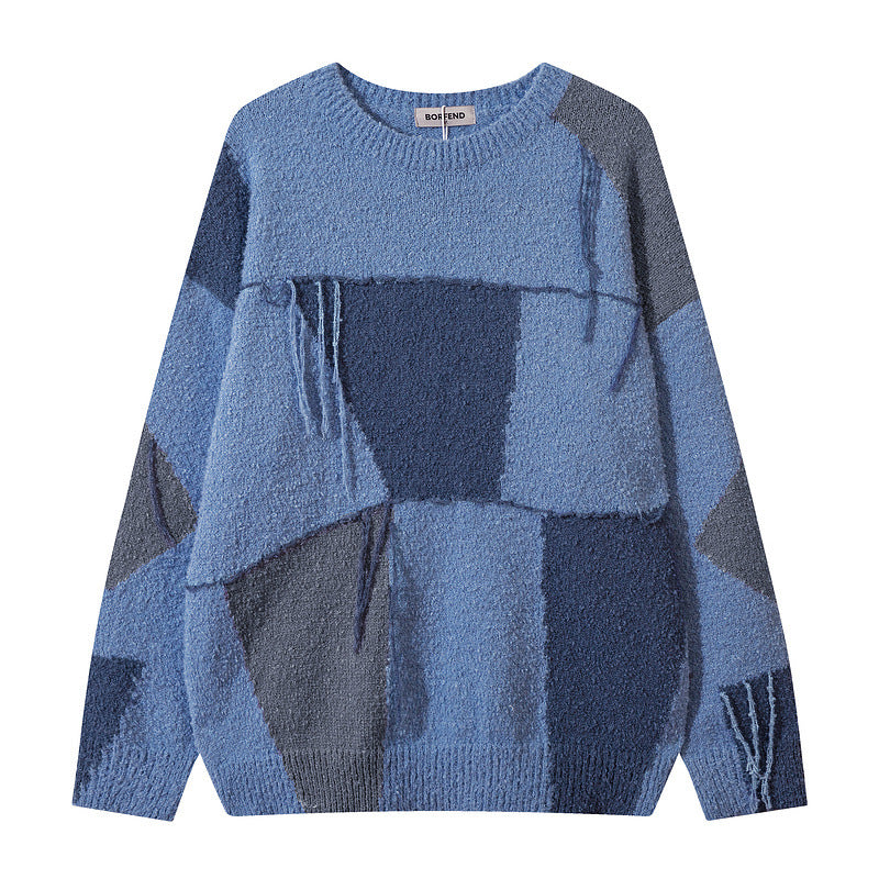Oversized Plaid Tassel Sweater for Men