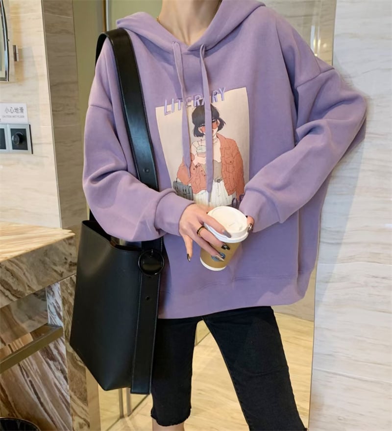 Large Casual Hooded Jacket with Cartoon Embroidery