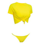 Knot-Style Split Swimsuit with Half-Sleeve Bikini