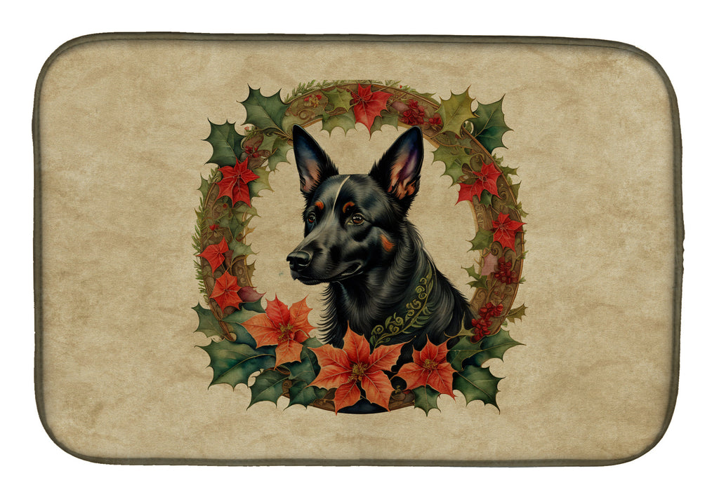 Australian Kelpie Christmas Flowers Dish Drying Mat