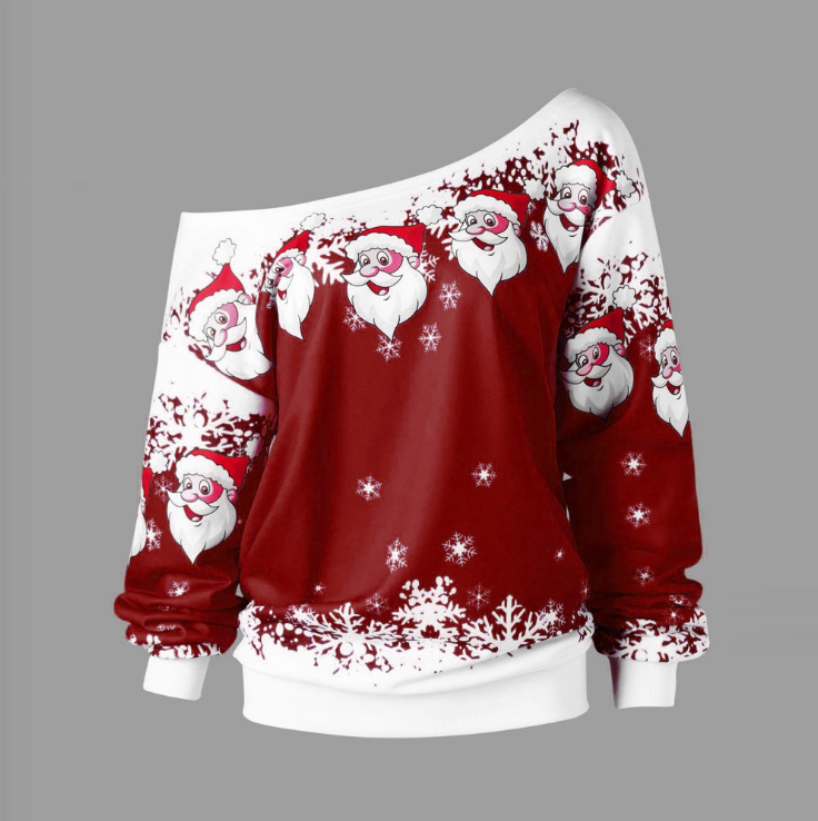 One-Shoulder Santa Sweatshirt for Women | Streetwear