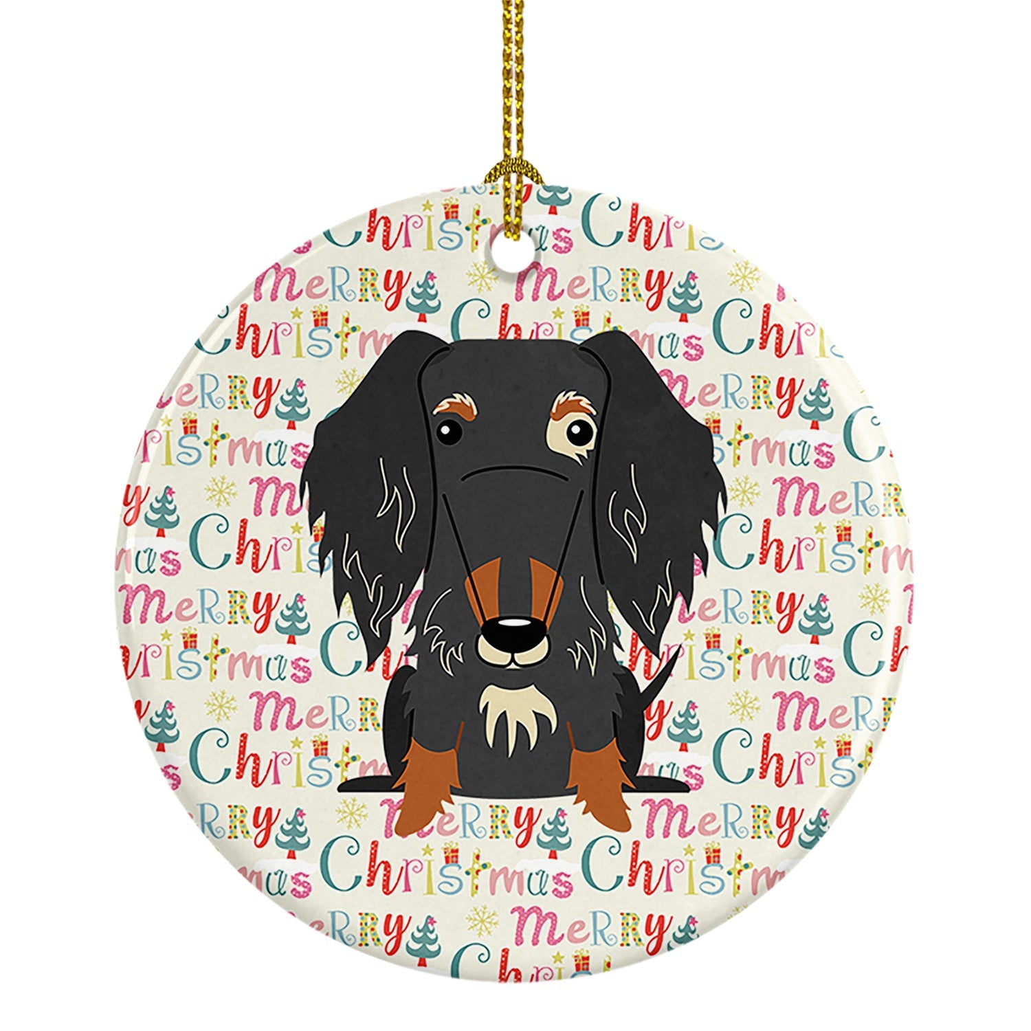 Merry Christmas Wire Haired Dachshund Dapple Ceramic Ornament