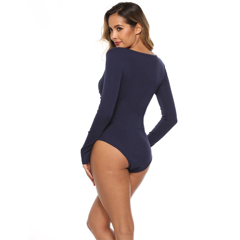 V-Neck Long Sleeve Casual Bodysuit