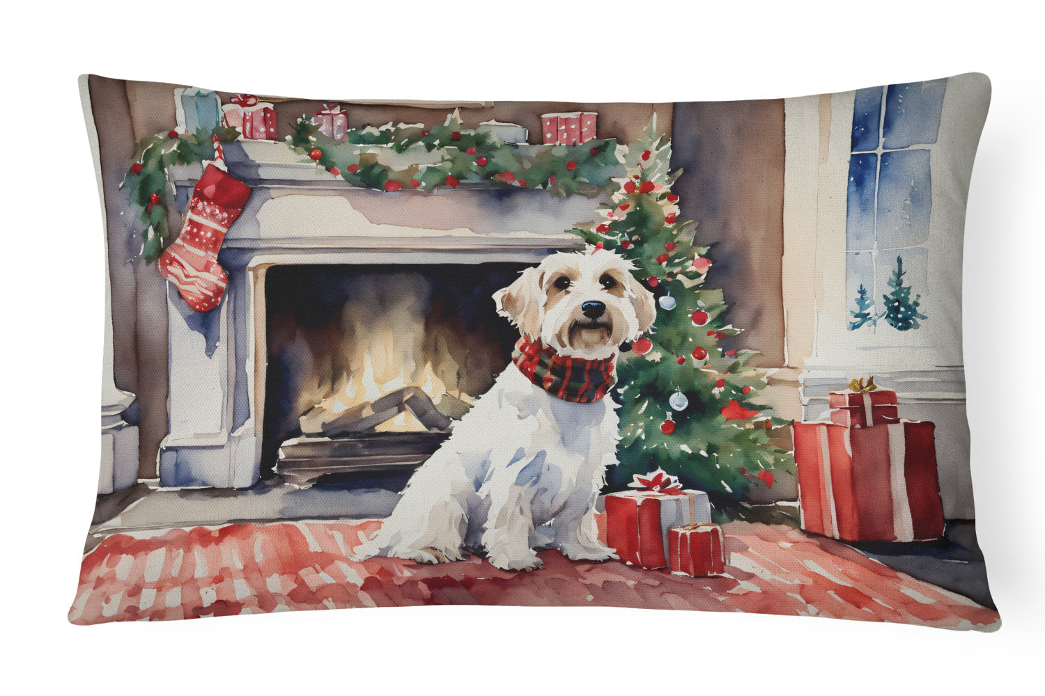 Sealyham Terrier Cozy Christmas Throw Pillow