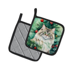 Siberian Cat By the Christmas Tree Pair of Pot Holders