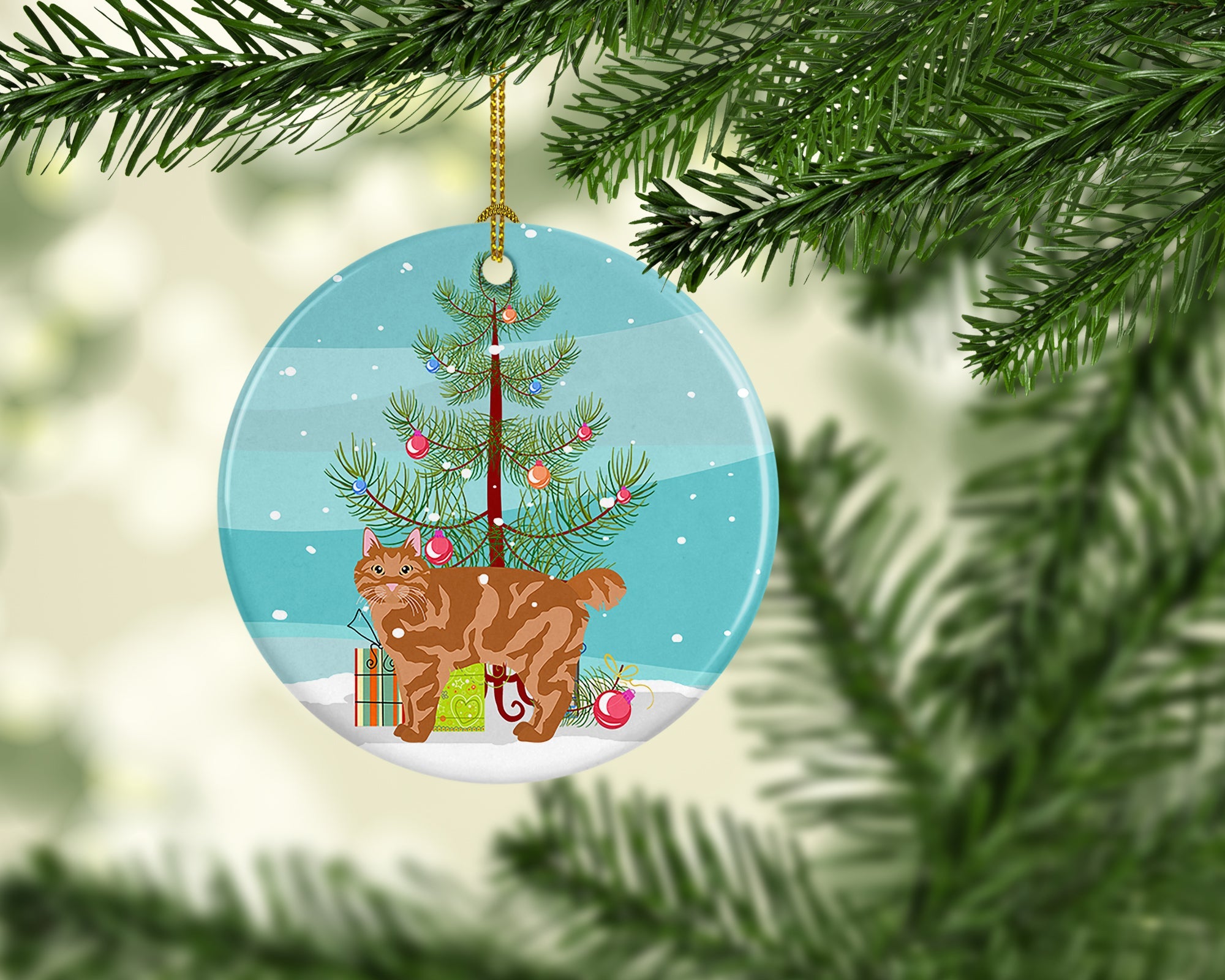 Kurilian Bobtail Cat Christmas Ceramic Ornament