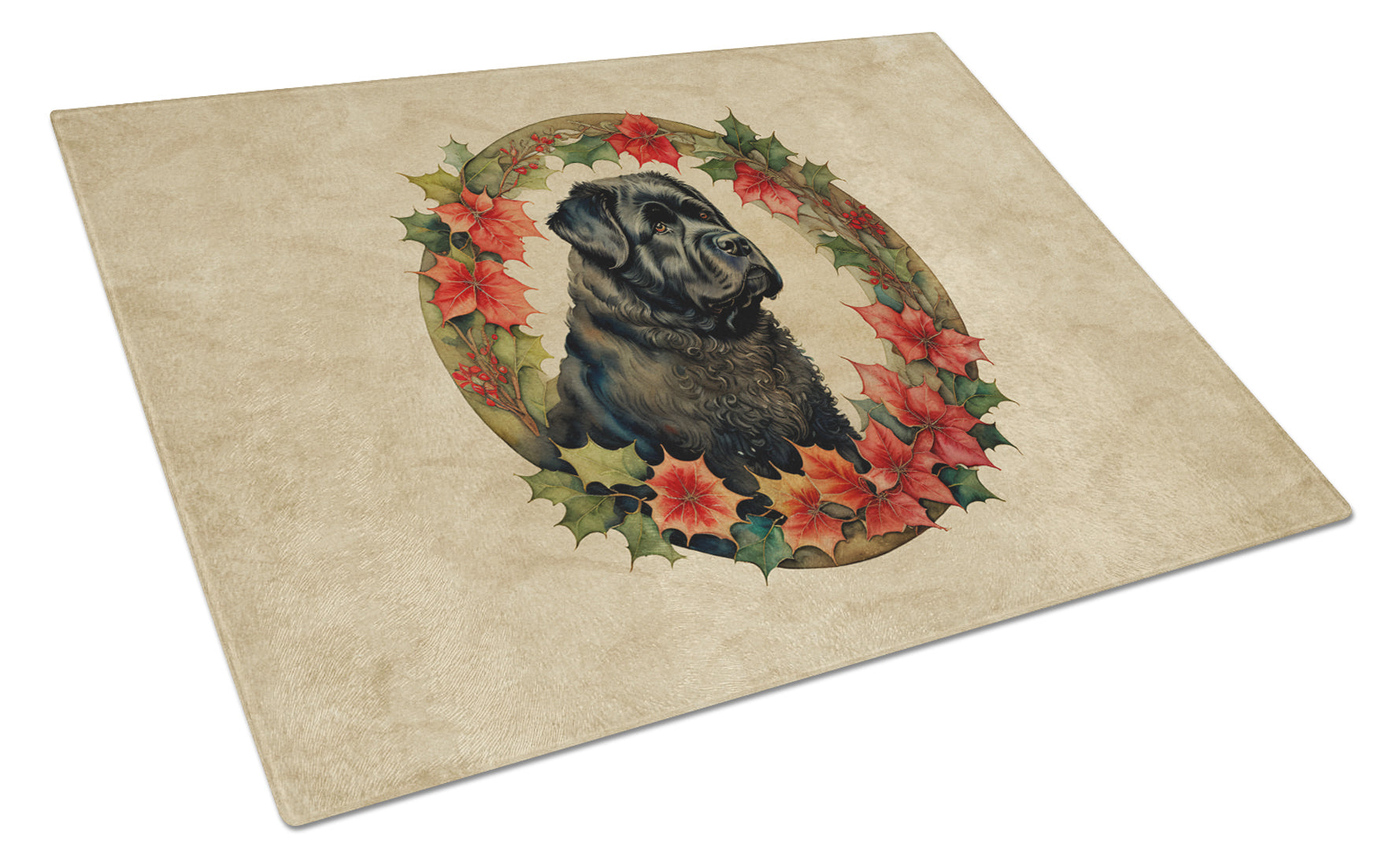 Bouvier des Flandres Christmas Flowers Glass Cutting Board