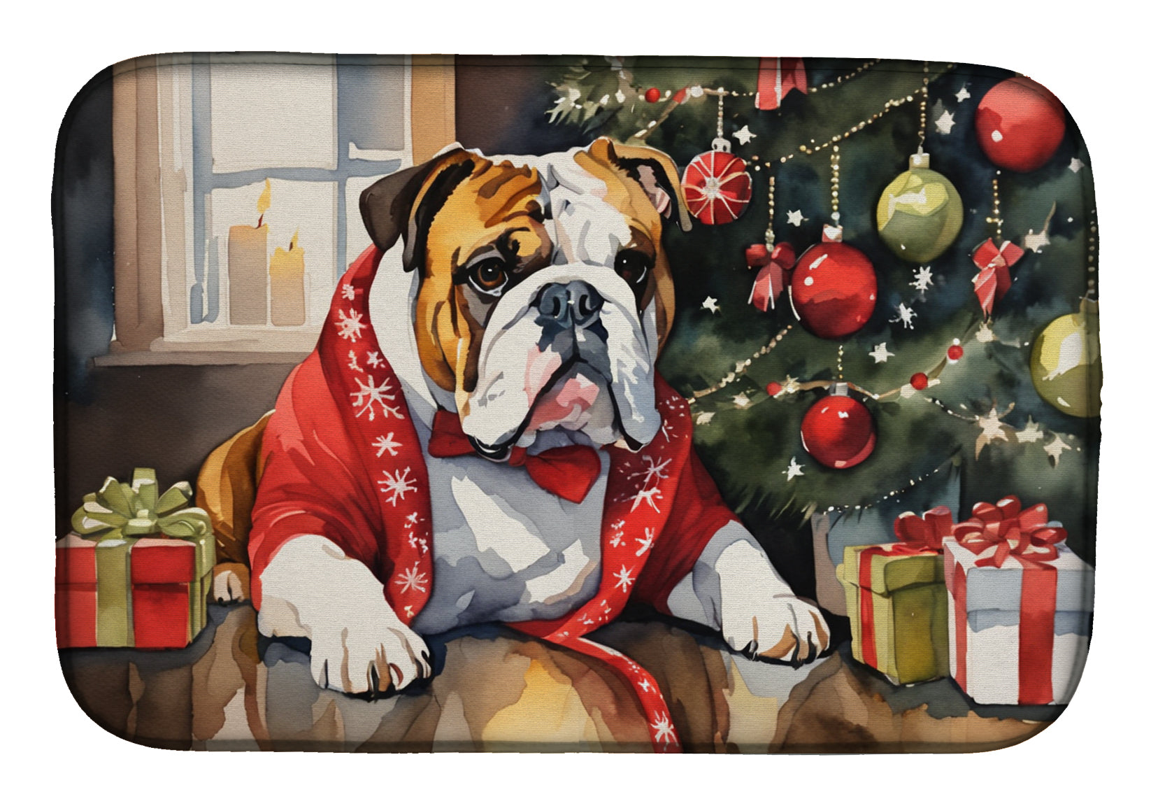 English Bulldog Cozy Christmas Dish Drying Mat