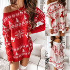 Ladies Christmas Jacquard Long Sleeve Knit Dress