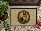 Sheltie Christmas Flowers Doormat