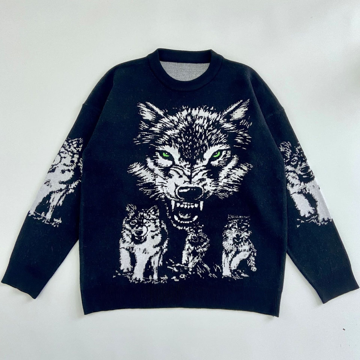 Wolf Head Men's Oversized Knitted Sweater