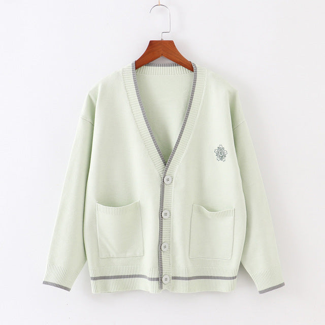 2024 Girls' Long Sleeve V-neck Knitted Sweater Cardigan