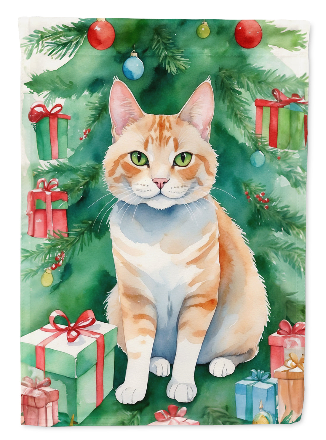 Ural Rex Cat By the Christmas Tree Garden Flag