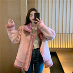 Loose Faux Lamb Wool Motorcycle Jacket for Women