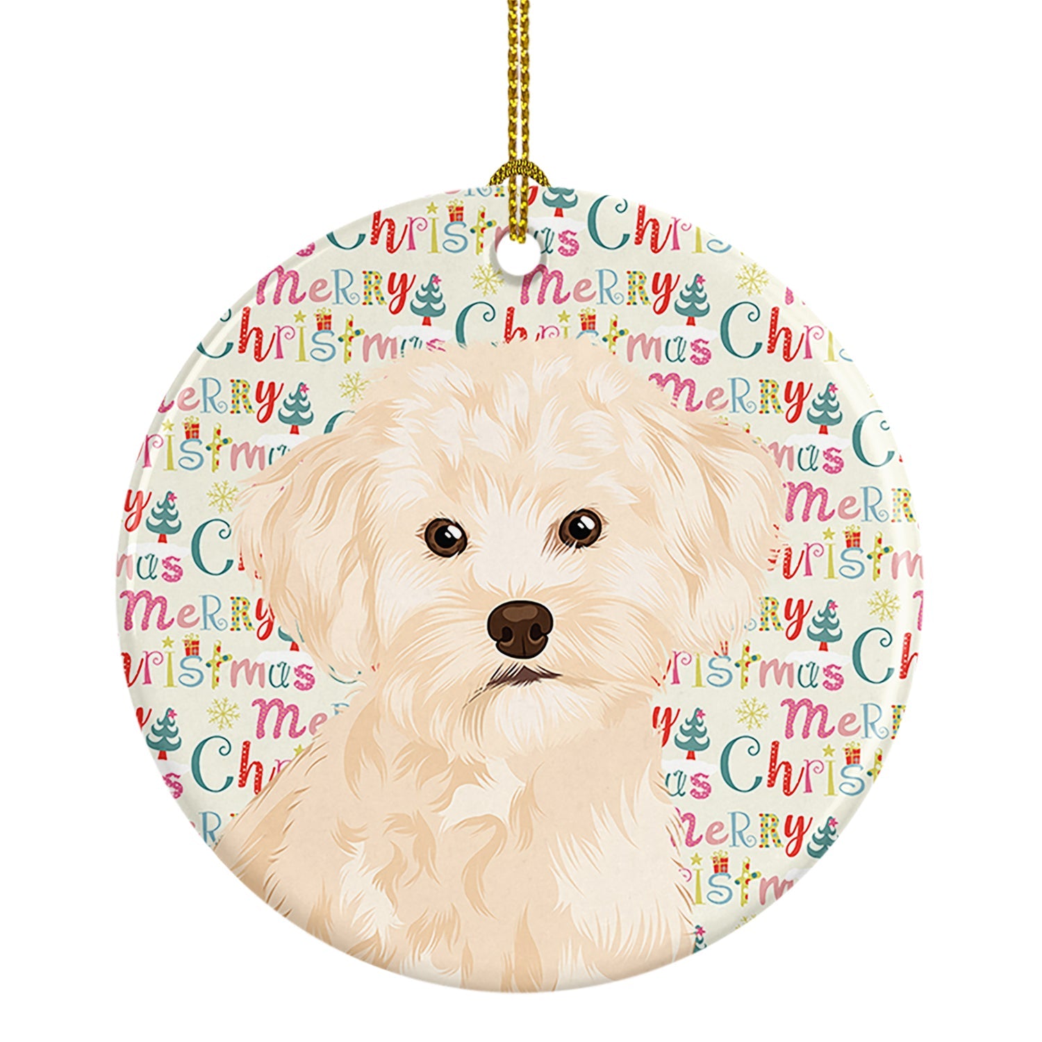 Poodle Toy Cream Christmas Ceramic Ornament