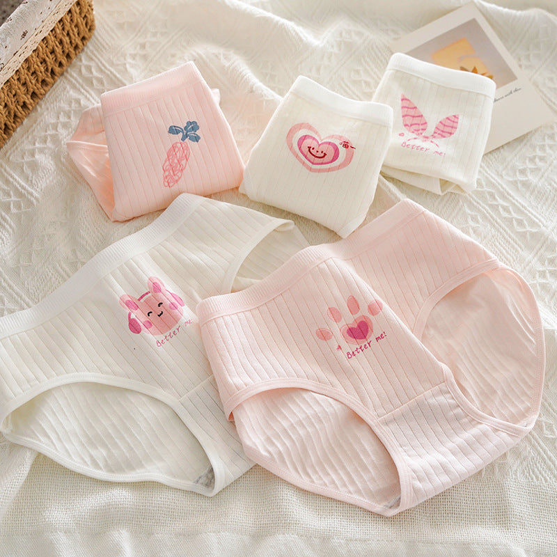 Cute Pink Cotton Drawstring Panties with Cat Paw Design