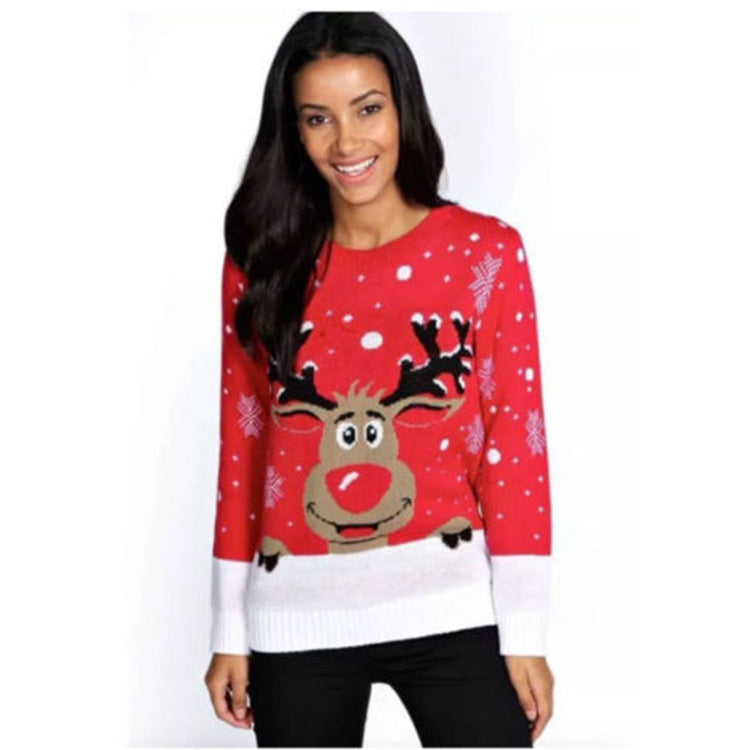 Loose Fit Christmas Reindeer Knit Sweater (Plus Size)