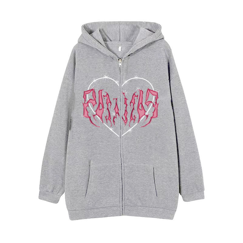 Y2K Oversized Hoodie with Graffiti Heart Print for Women | Streetwear