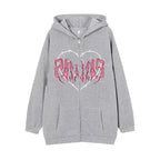 Y2K Oversized Hoodie with Graffiti Heart Print for Women | Streetwear