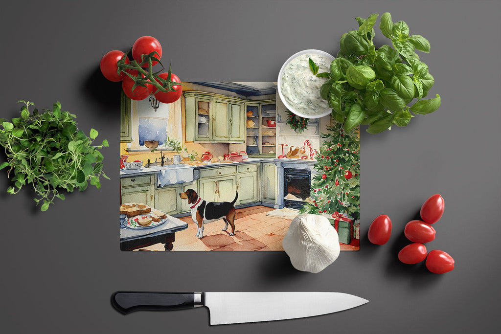 Basset Hound Christmas Cookies Glass Cutting Board