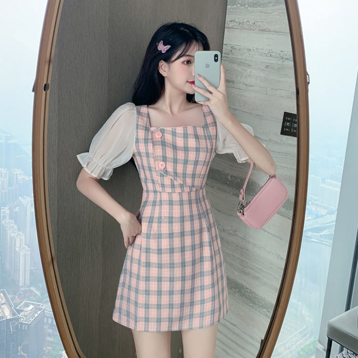 Summer A-Line Checkered Chiffon Dress for Women