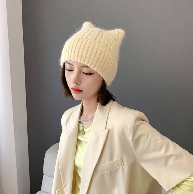 Super Cute Knitted Wool Hat with Little Ears | Embroidered Cap