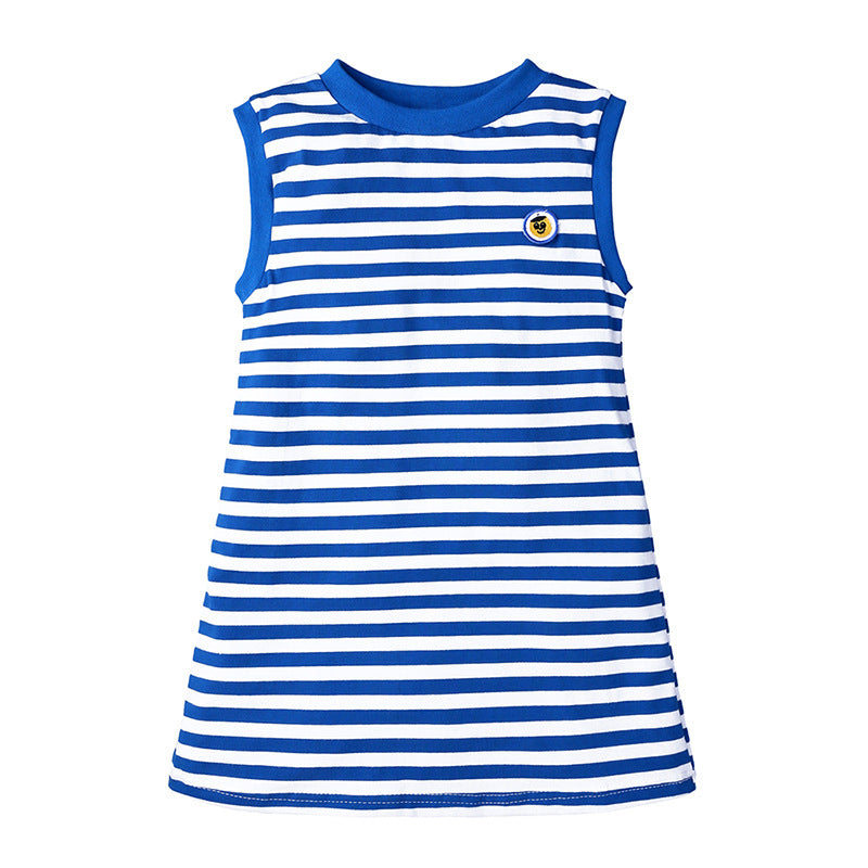 Navy Blue Striped Sleeveless T-Shirt Dress | Streetwear