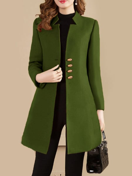 Korean Style Slim Woolen Coat for Women in Solid Colors