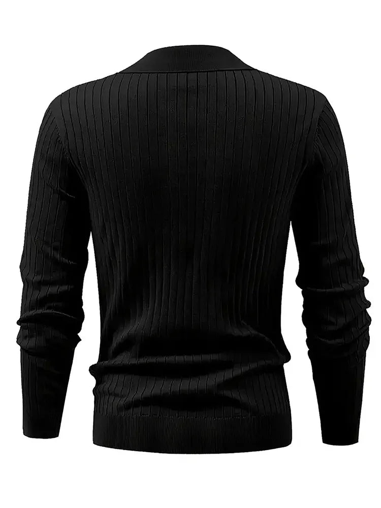 Lapel Texture Stretch Slim Knit Polo Shirt