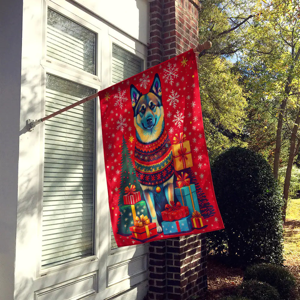 Norwegian Elkhound Holiday Christmas House Flag
