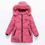 Thickened Mid-length Girl's Cotton-padded Jacket with Fur Collar