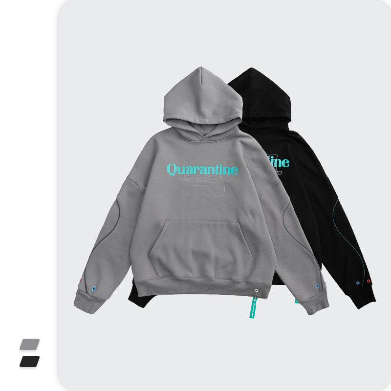 Street English print hooded plus fleece sweater