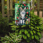 Korean Bobtail Cat By the Christmas Tree Garden Flag