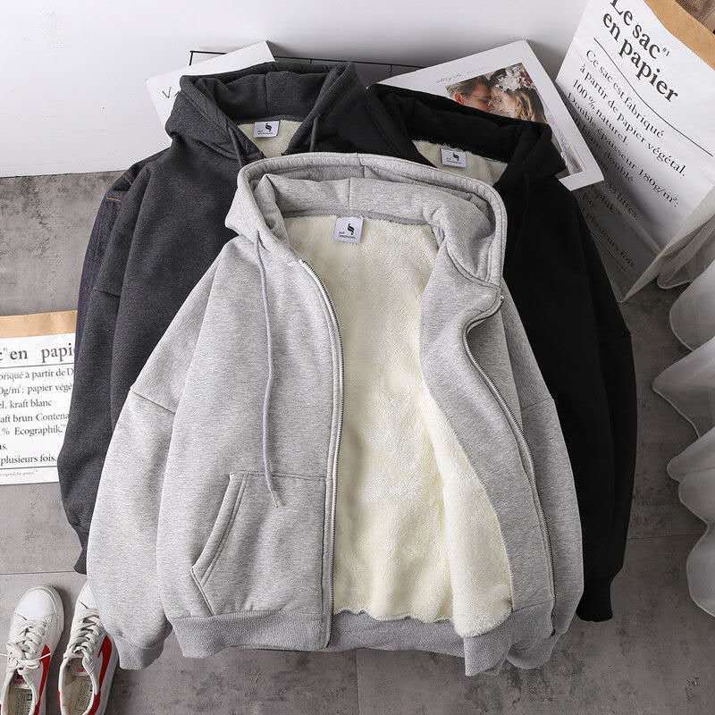 Thick Hooded Plus Velvet Women's Lamb Wool Sweater