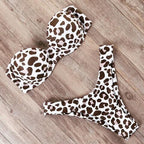 Solid Color Women's Bikini with Snake and Leopard Print