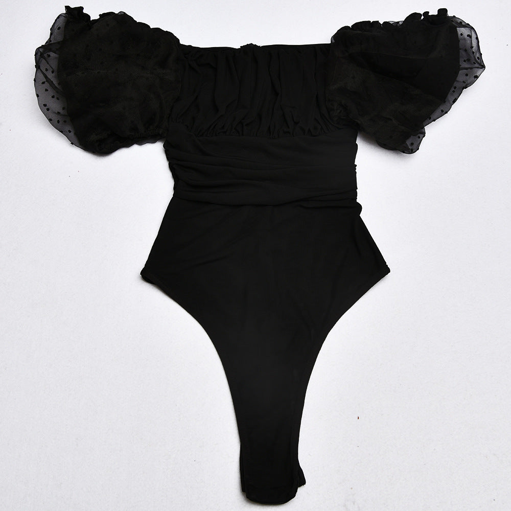 Fashionable Sheer Mesh Princess Sleeve Bodysuit for Women