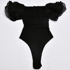 Fashionable Sheer Mesh Princess Sleeve Bodysuit for Women