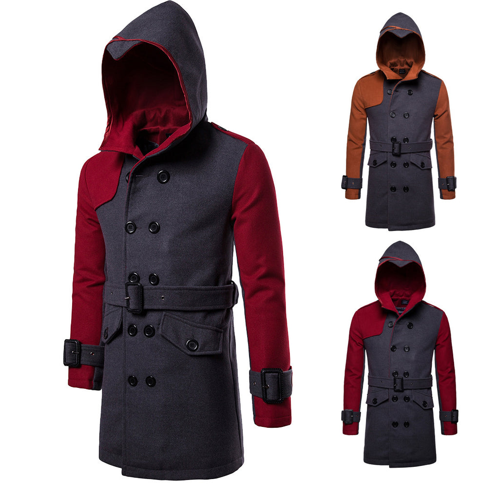 Mid-length Wool Trench Coat with Hood and Belt