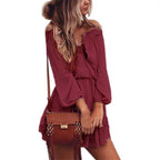 Chiffon Off-Shoulder Ruffle Dress with Tie Detail