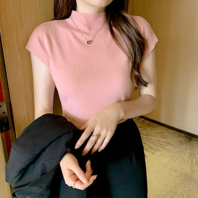 Ice Silk Knit Short Sleeve Top for Women (Summer)
