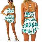Floral Print Casual Tank Top and Shorts Set