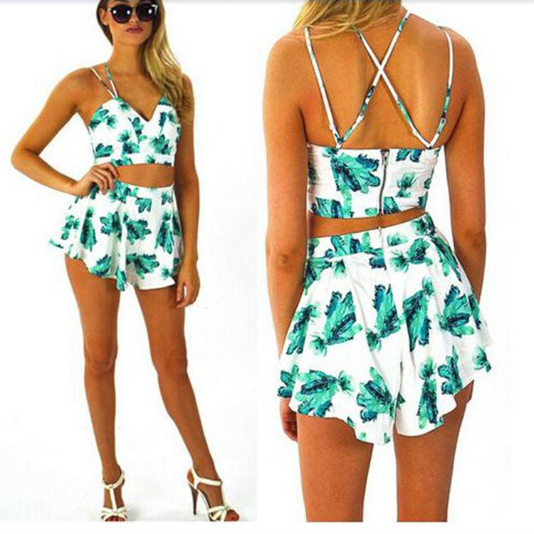 Floral Print Casual Tank Top and Shorts Set