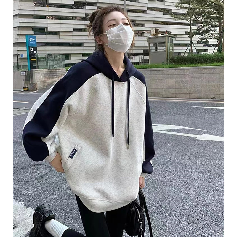 Retro Hooded Contrast Color Sweatshirt for Women | Streetwear