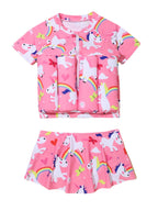 2022 Pink Girls' Split Swimsuit with Zipper and Shorts