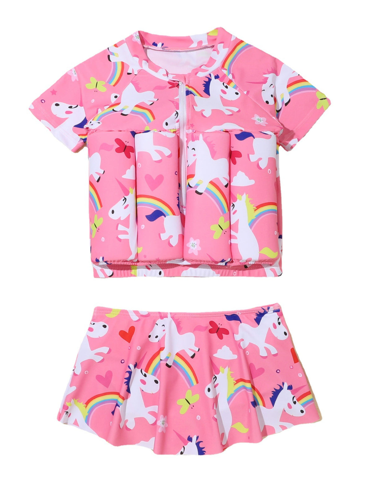 2022 Pink Girls' Split Swimsuit with Zipper and Shorts