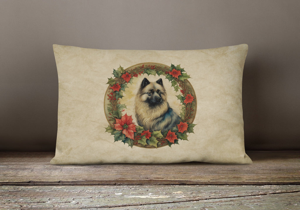 Keeshond Christmas Flowers Throw Pillow