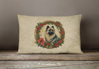 Keeshond Christmas Flowers Throw Pillow